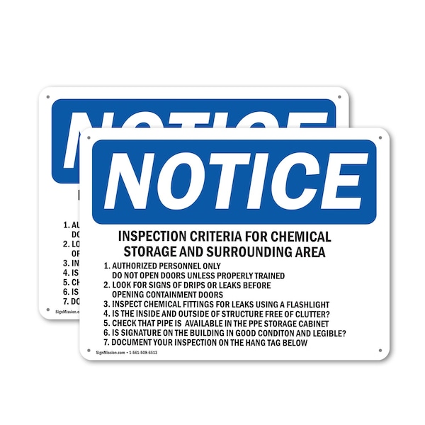 Signmission Inspection Criteria For Chemical Storage, 10 in W x Rectangle, Plastic OS-2PACK-NS-P-710-L-13709 - main